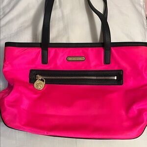 Michael Kors Hot Pink Tote with Black Trim and Gold Hardware